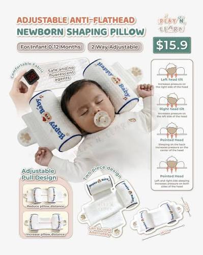 Baby Head Shaping Pillow – Adjustable Memory Foam Pillow for Flat Head Prevention